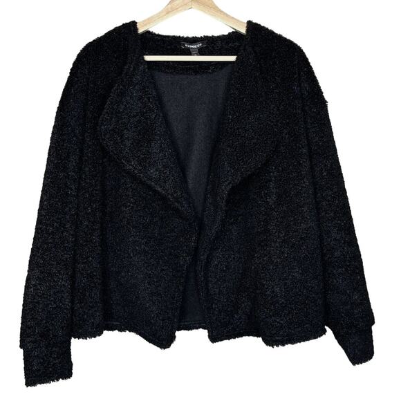 Express Cozy Black Sherpa Flyaway Open Jacket Size Medium - Picture 8 of 9
